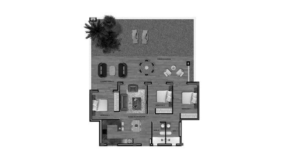 House floor plan, 3 bedrooms in Velapi Golf No. 4 (2D)
